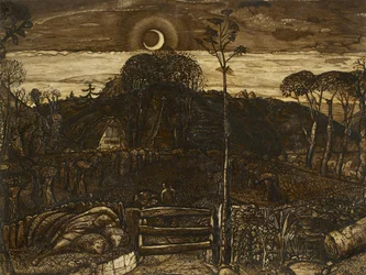 Late Twilight, 1825 (pero a tmavě hnědý inkoust se štětcem v sépiové barvě smíchané s arabskou gumou; lakované)